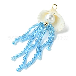 Natural Clam Shell & Glass Pearl & Glass Seed Beaded Big Pendants&nbsp;PALLOY-MZ00298-02