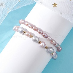 2Pcs 2 Styles Natural Cultured Freshwater Pearl Beads Stretch Bracelets for Women&nbsp;BJEW-JB13210