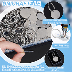 DIY 304 Stainless Steel Blank Tag Flat Round Pendant Keychain Making Kits&nbsp;DIY-UN0006-15