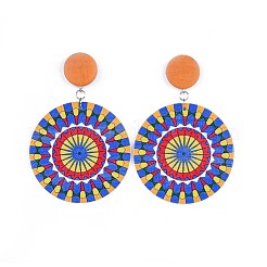 Dyed Printed Wooden Dangle Stud Earrings&nbsp;EJEW-JE03222