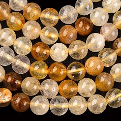 Natural Yellow Hematoid Quartz Round Beads Strands&nbsp;G-F266-09-6mm