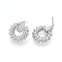 Brass Micro Pave Cubic Zirconia Stud Earrings&nbsp;KK-T074-45P
