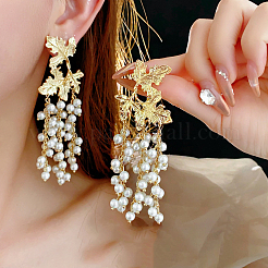 Alloy Plastic Pearl Bead Leaf Dangle Stud Earrings&nbsp;FS-WGB9C0C-01