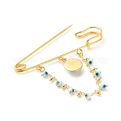 Cyan Resin Evil Eye with Brass Dangle Chain Lapel Pin&nbsp;JEWB-BR00076