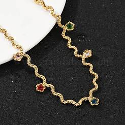 304 Stainless Steel Rope Chain Colorful Cubic Zirconia Tassel Necklaces for Women&nbsp;NJEW-V015-01G-C