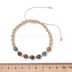 2Pcs Adjustable Natural Green Jade Imitation Tourmaline & Brass Beads Braided Bead Bracelets for Women&nbsp;BJEW-JB13542-01