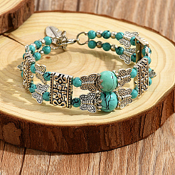 Synthetic Turquoise Beaded Double Layer Multi-strand Bracelet&nbsp;KL0970