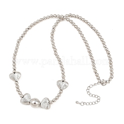 Brass Micro Pave Clear Cubic Zirconia Heart Round Beaded Bib Necklaces for Women&nbsp;NJEW-F364-08P