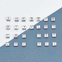 Tarnish Resistant Letter Style 201 Stainless Steel Square Slide Charms&nbsp;STAS-L132-M