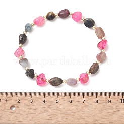 Nuggets Natural Multicolor Tourmaline & Agate & Non-magnetic Synthetic Hematite Beads Stetch Bracelets for Women&nbsp;BJEW-JB13771
