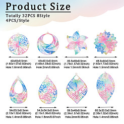 32Pcs 8 Style Spray Painted 430 Stainless Steel Filigree Big Pendants&nbsp;STAS-BY0001-14