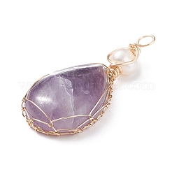 Natural Amethyst Copper Wire Wrapped Pendants&nbsp;PALLOY-JF01398-04