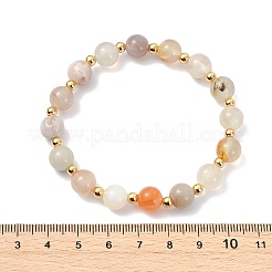 Natural Cherry Blossom Agate & Brass Beads Stretch Bracelets for Women&nbsp;BJEW-JB13831