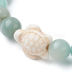 Natural Flower Amazonite Round & Synthetic Turquoise Turtle Beaded Stretch Bracelet for Women&nbsp;BJEW-JB09700-01