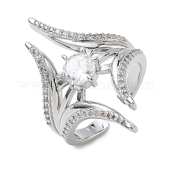 Brass Micro Pave Cubic Zirconia Cuff Open Rings for Women&nbsp;RJEW-L343-09P-01