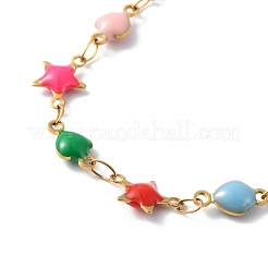 Enamel Star & Heart Link Chain Necklace&nbsp;NJEW-H169-02G