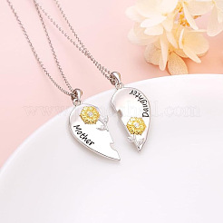 2Pcs Mother's Day Sunflower Heart Alloy Crystal Rhinestone Mother and Daughter Pendant Necklaces&nbsp;FS-WGEE931-01
