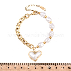 Heart 304 Stainless Steel & Plastic Imtation Pearl Charm Bracelets&nbsp;BJEW-B171-04G