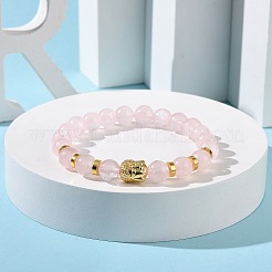 Natural Rose Quartz & Alloy Buddha Head Beaded Strech Bracelets&nbsp;BJEW-JB09420-03