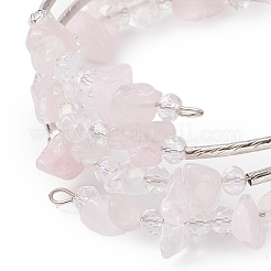 Natural Rose Quartz Chip & Glass & Brass Tube Beaded Bangles for Women&nbsp;BJEW-JB11265-05