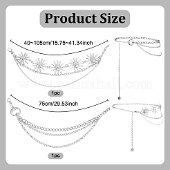 2Pcs 2 Styles Moon Sun Alloy Link Waist Body Chains&nbsp;AJEW-UN0002-20P