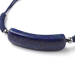 Curved Rectangle Natural Lapis Lazuli Adjustable Nylon Cord Braided Bead Bracelets for Women Men&nbsp;BJEW-JB10280-02