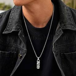 304 Stainless Steel Textured Rectangle Bar Pendant Box Chain Necklaces for Men&nbsp;WG8CEBE-01