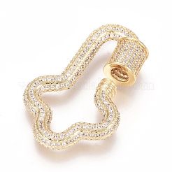 Brass Micro Pave Clear Cubic Zirconia Screw Carabiner Lock Charms&nbsp;ZIRC-L085-09G