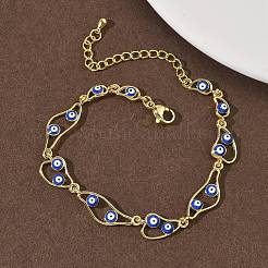 Brass Enamel Flat Round Evil Eye Link Chain Bracelets for Women&nbsp;BJEW-G764-01G-05