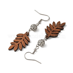 6 Pairs 6 Styles Natural Walnut Wood with Alloy Bead Dangle Earrings for Women&nbsp;EJEW-JE06102