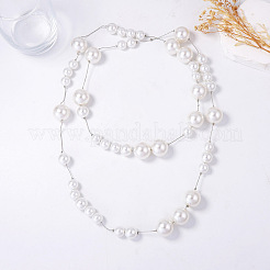 Alloy & Imitation Pearl Round Beaded Long Stackable Necklaces for Women&nbsp;WGFF48B-01