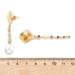 Rhombus 304 Stainless Steel Plastic Imitation Pearl Tassel Stud Earrings&nbsp;EJEW-M101-01G