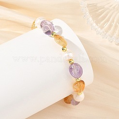 Natural Amethyst and Heated Citrine Tumbled Stone Beaded Bracelets&nbsp;BJEW-JB14393