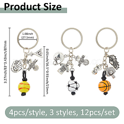 12Pcs 3 Styles Wood & Alloy Keychians&nbsp;KEYC-FH00062