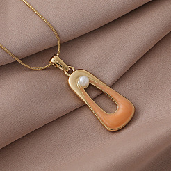 Minimalist 304 Stainless Steel Enamel with Imitation Pearl Trapezoid Pendant Necklaces for Women&nbsp;DN6458