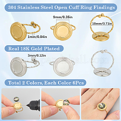 12Pcs 2 Colors 304 Stainless Steel Open Cuff Ring Component&nbsp;STAS-SC0007-88