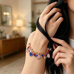 Independence Day Alloy Enamel Multi Heart Charm Bracelets for Women&nbsp;WG830B1-01