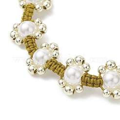 Plastic Imitation Pearl & Electroplate Non-magnetic Synthetic Hematite Beads Braided Bead Bracelets for Women&nbsp;BJEW-JB12918