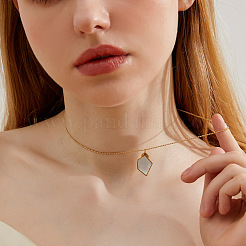 304 Stainless Steel & Natural Shell Polygon Pendant Necklaces for Women&nbsp;WG7B80C-01