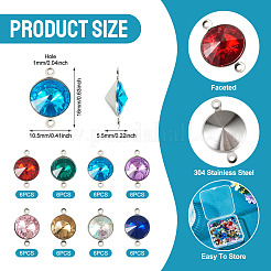 48Pcs 8 Colors Glass Cone Connector Charms&nbsp;STAS-TA0006-09