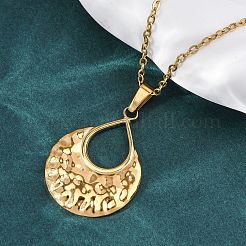 304 Stainless Steel Textured Hollow Teardrop Pendant Necklaces&nbsp;NJEW-H059-27G