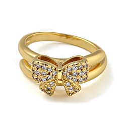Bowknot Brass Micro Pave Clear Cubic Zirconia Double Rings&nbsp;RJEW-Z050-24G