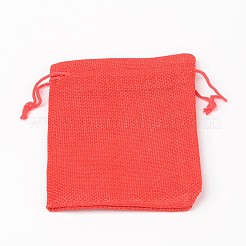 Polyester Imitation Burlap Packing Pouches Drawstring Bags&nbsp;X-ABAG-R004-14x10cm-01
