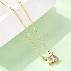 Brass Pave Cubic Zirconia Rectangle & Teardrop Pendant Cable Chain Necklaces&nbsp;KK-CBAB173-05G-09