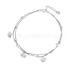 Brass Ginkgo Leaf Charm Double Layer Anklets for Women&nbsp;FS-WG31713-01