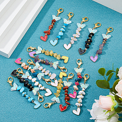 16Pcs 8 Styles Natural & Synthetic Gemstone Chips Pendant Decoration&nbsp;HJEW-FH00069