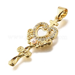 Brass Micro Pave Cubic Zirconia ABS Imitation Pearl Pendants&nbsp;KK-D328-03G-B