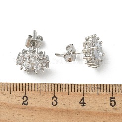 Brass Micro Pave Clear Cubic Zirconia Stud Earrings&nbsp;EJEW-R009-02P
