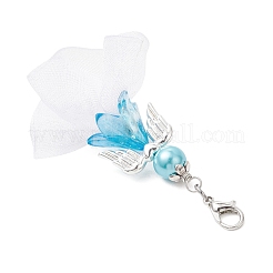 Angel Acrylic & Glass & Polyester Pleated Ribbon Pendant Decorations&nbsp;HJEW-JM03542