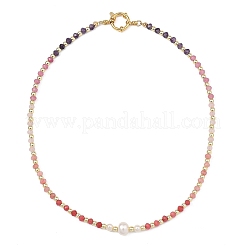 Gradient Color Gemstone & Natural Cultured Freshwater Pearl Beaded Necklaces&nbsp;NJEW-JN06316-02